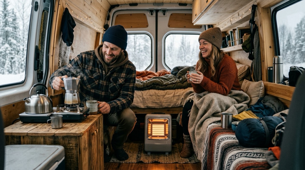 Propane heaters for porches and screened spaces — in use