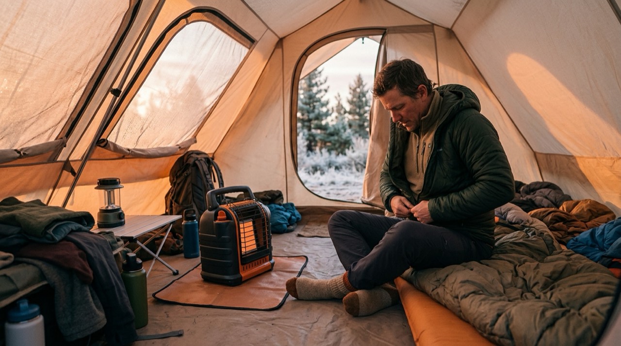 Mr. Heater Buddy, Little Buddy and Big Buddy portable heaters — in use