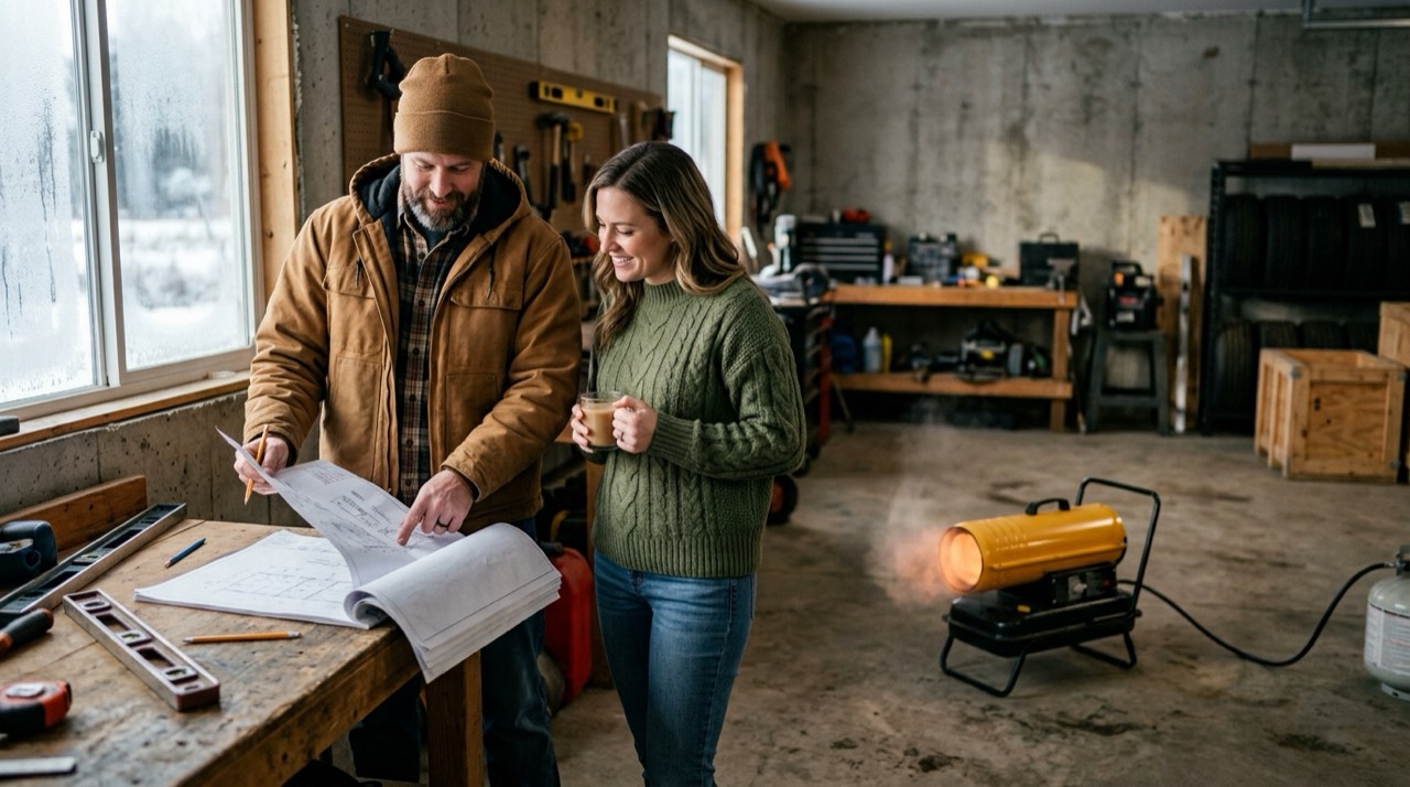 Forced-air and construction propane heaters — in use