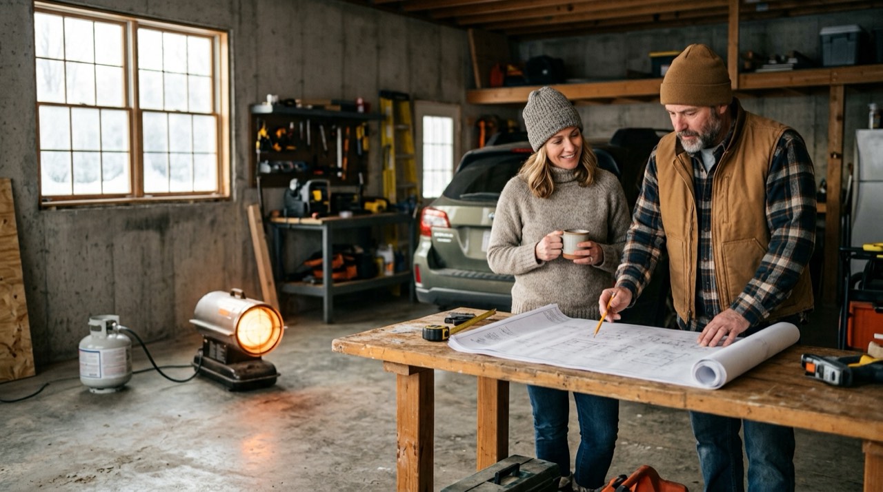 Forced-air and construction propane heaters — in use