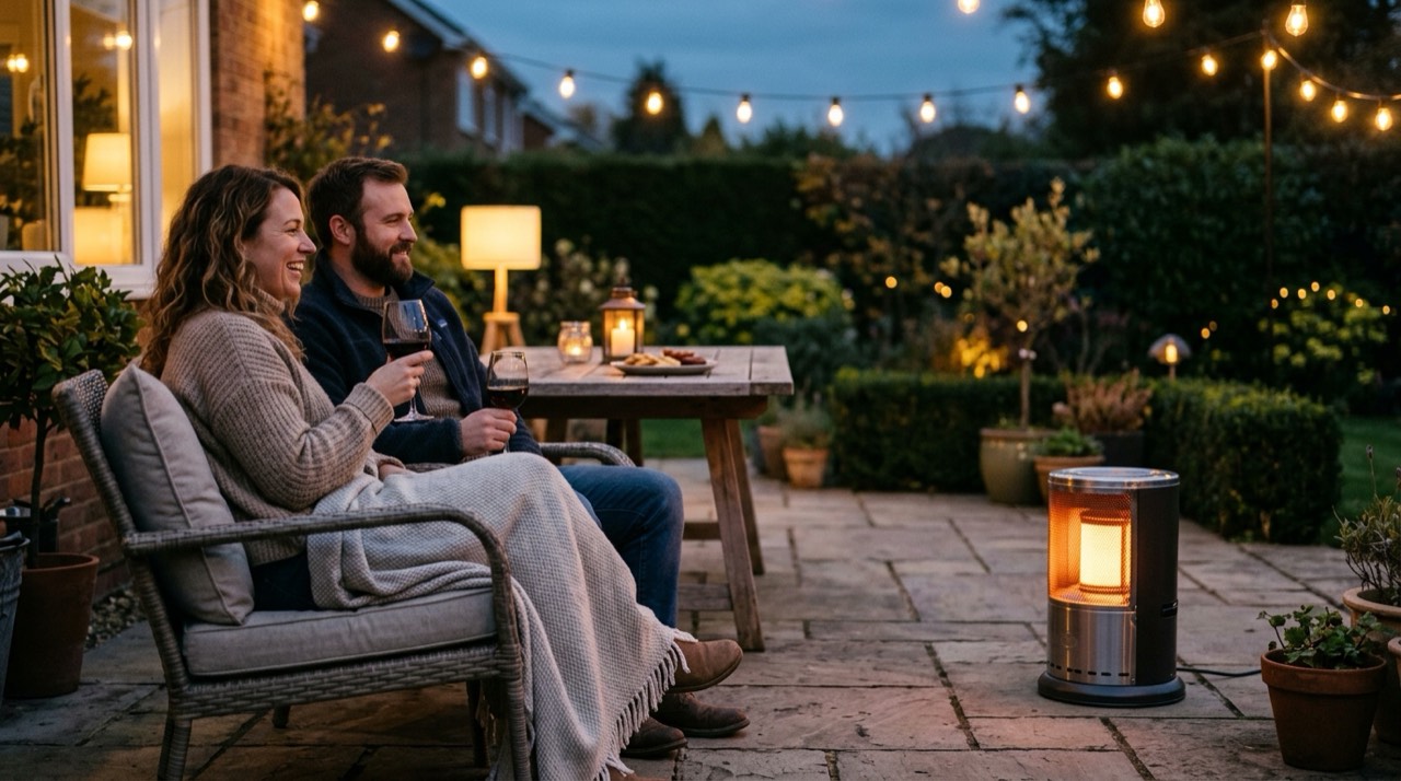 Outdoor and patio propane heaters — in use