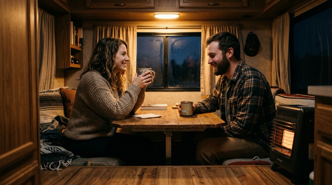 Propane heaters for RVs, off-grid living and van life — in use