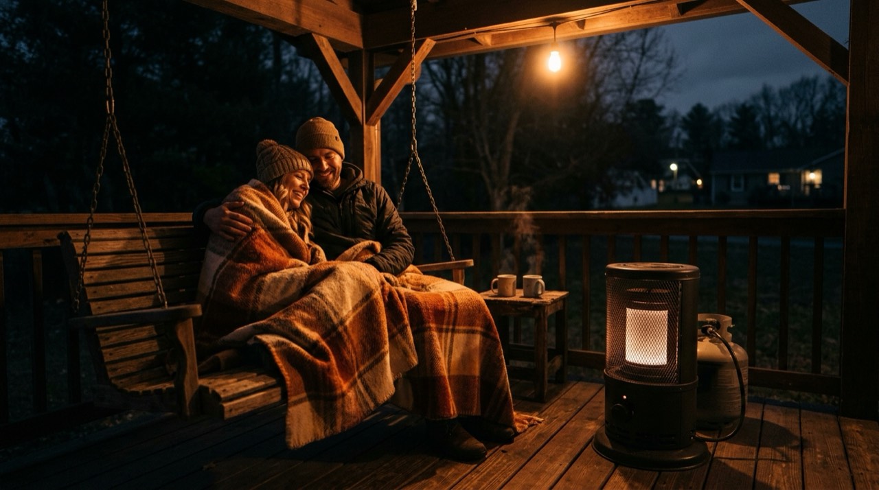 Propane heaters for porches and screened spaces — in use