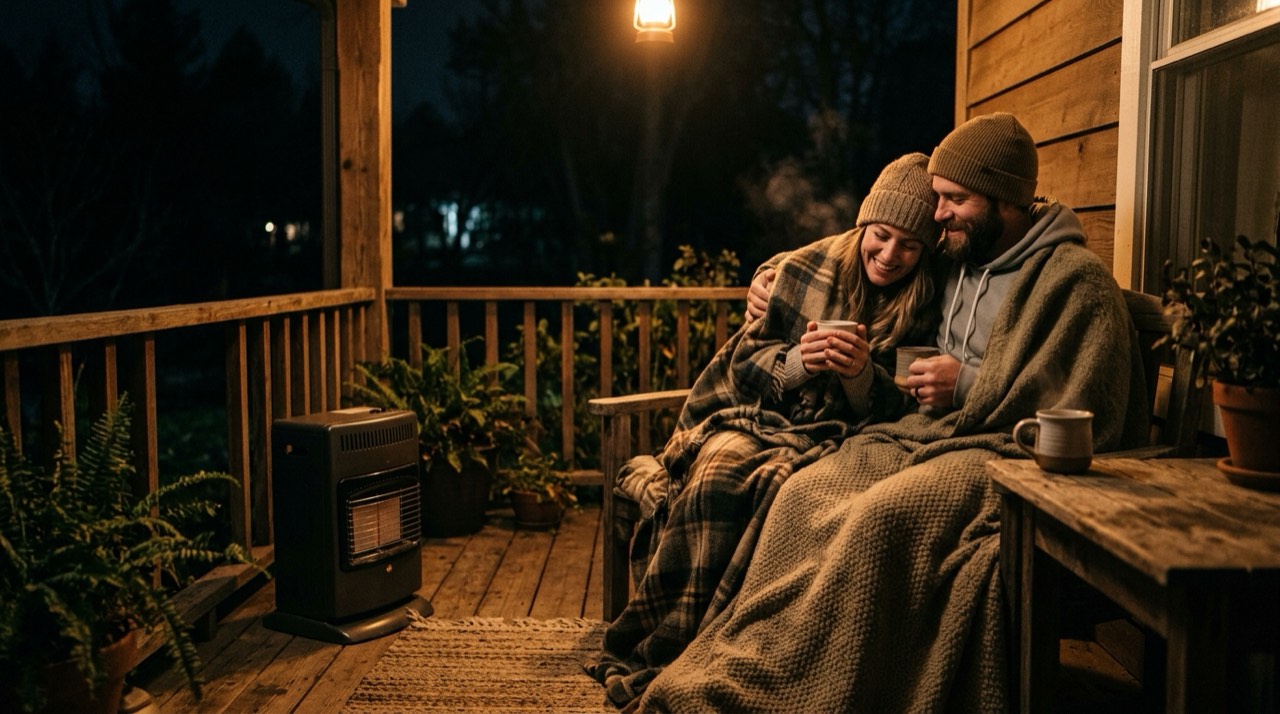 Propane heaters for porches and screened spaces — in use