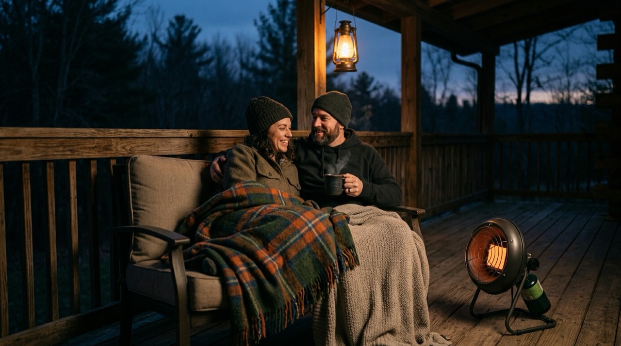 Propane heaters for porches and screened spaces — in use