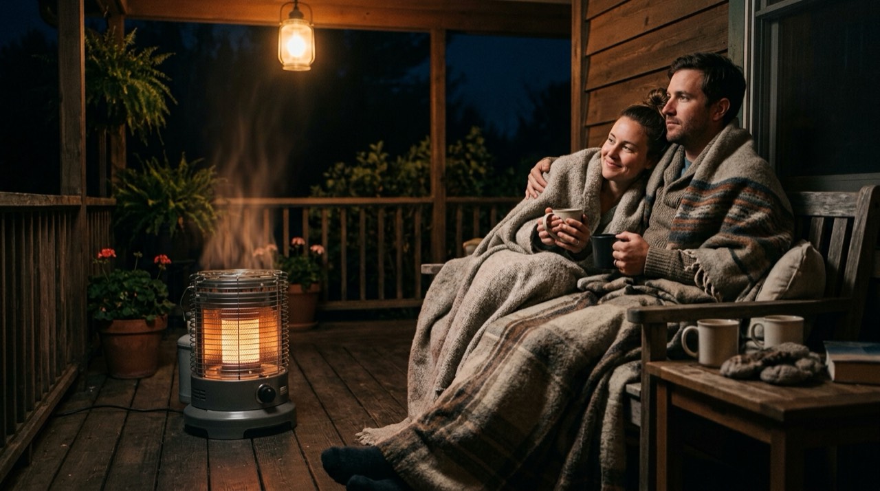 Propane heaters for porches and screened spaces — in use