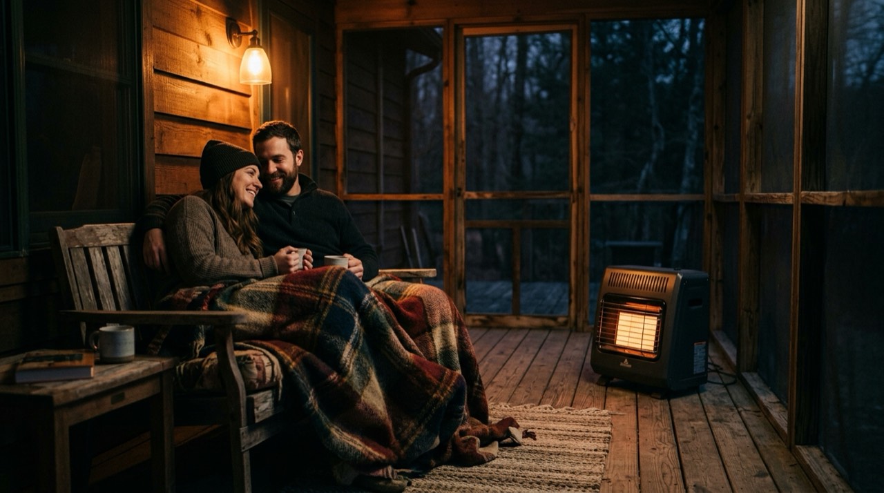 Propane heaters for porches and screened spaces — in use