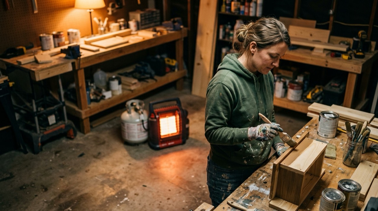 Propane heaters for garages and workshops — in use