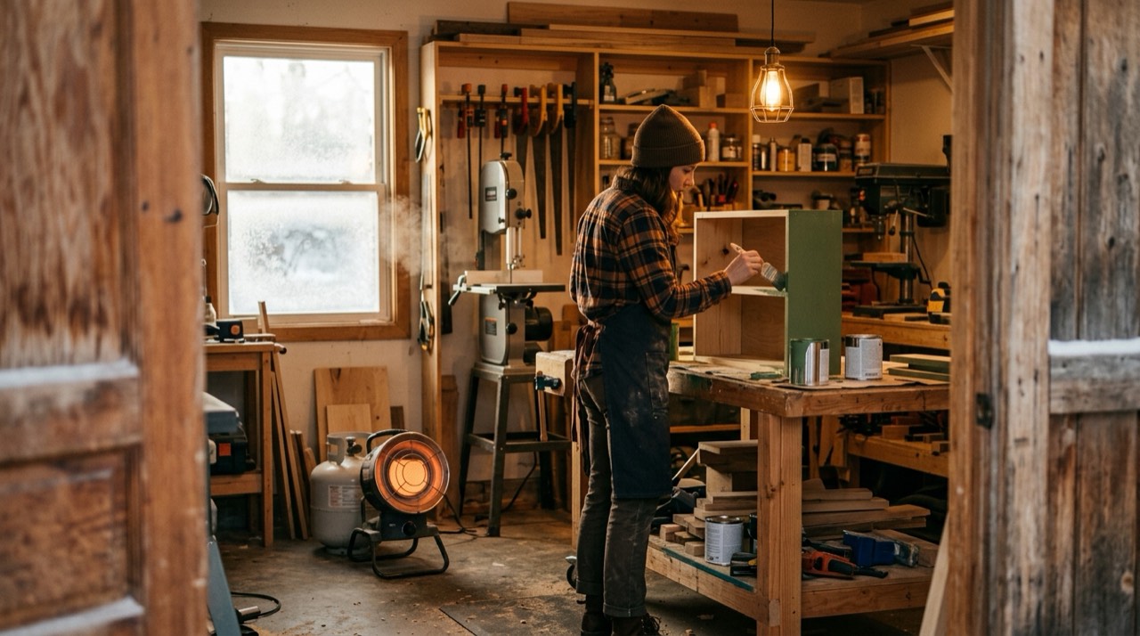 Propane heaters for garages and workshops — in use