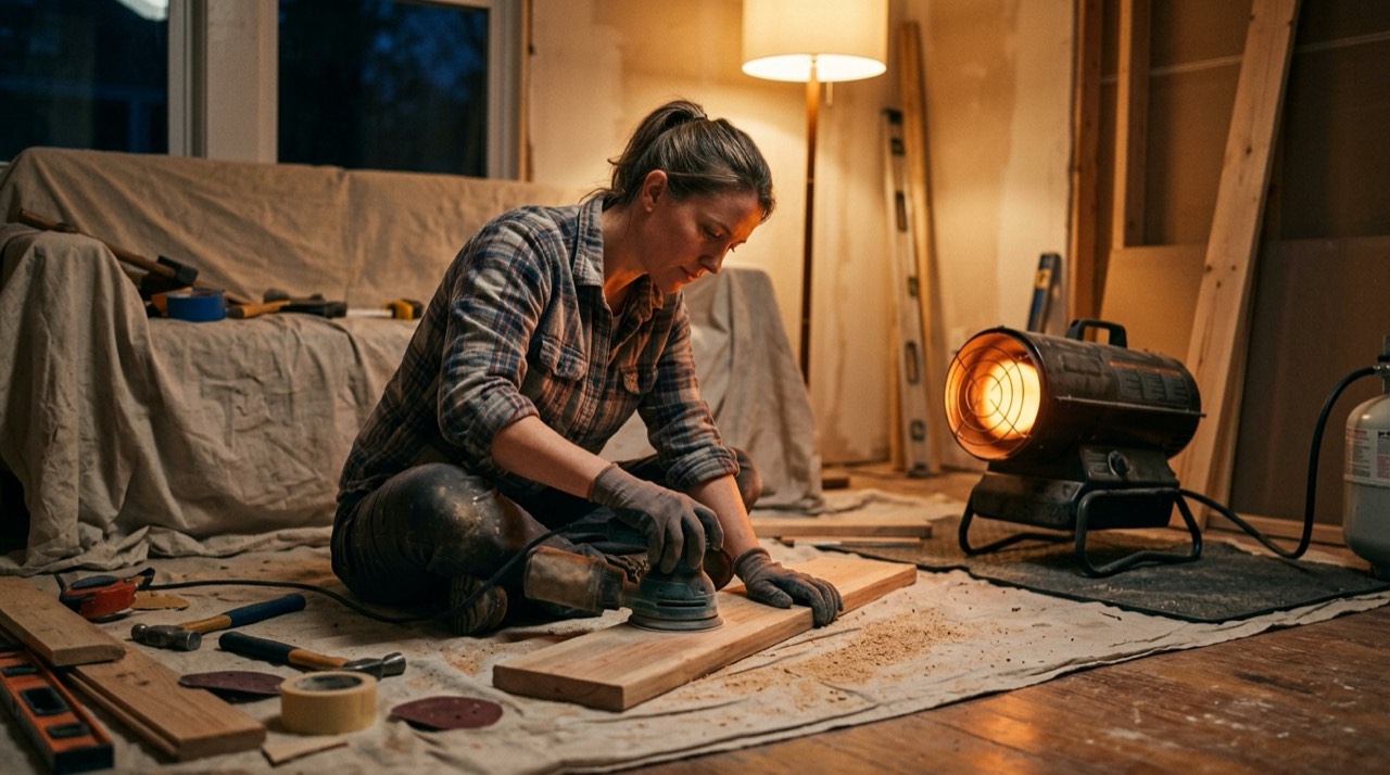 Forced-air and construction propane heaters — in use