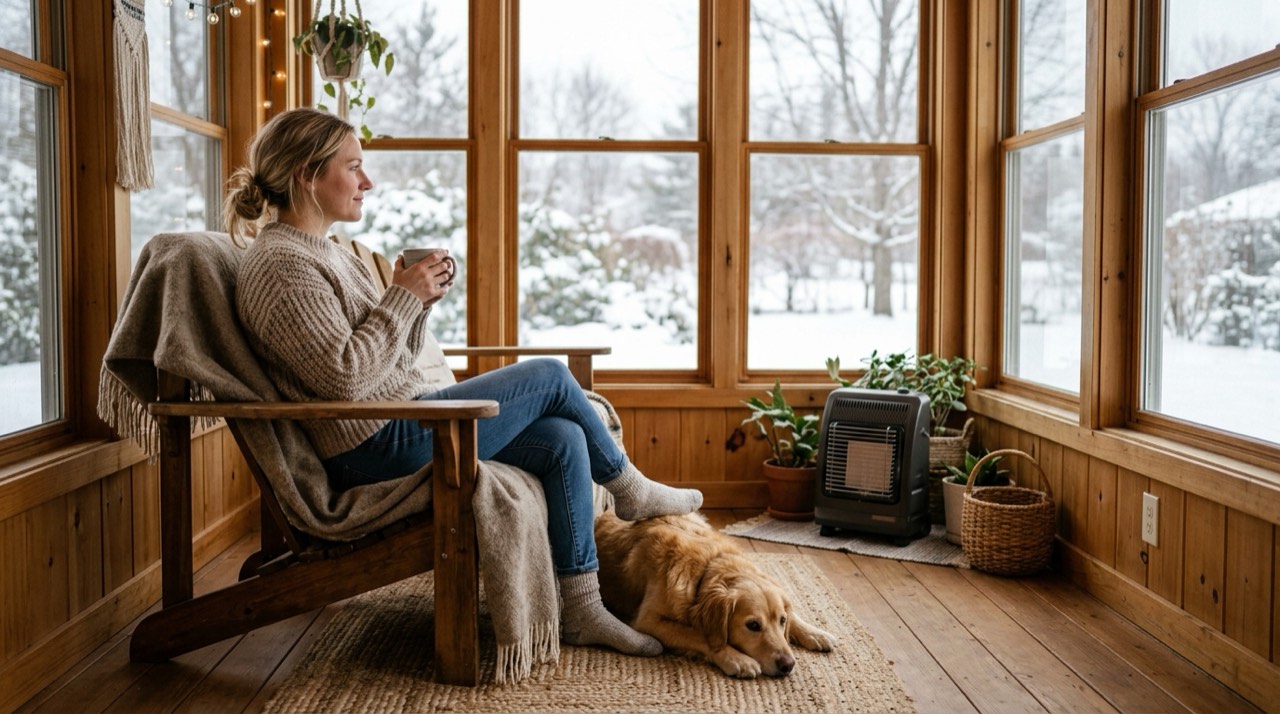 Propane heaters for porches and screened spaces — in use