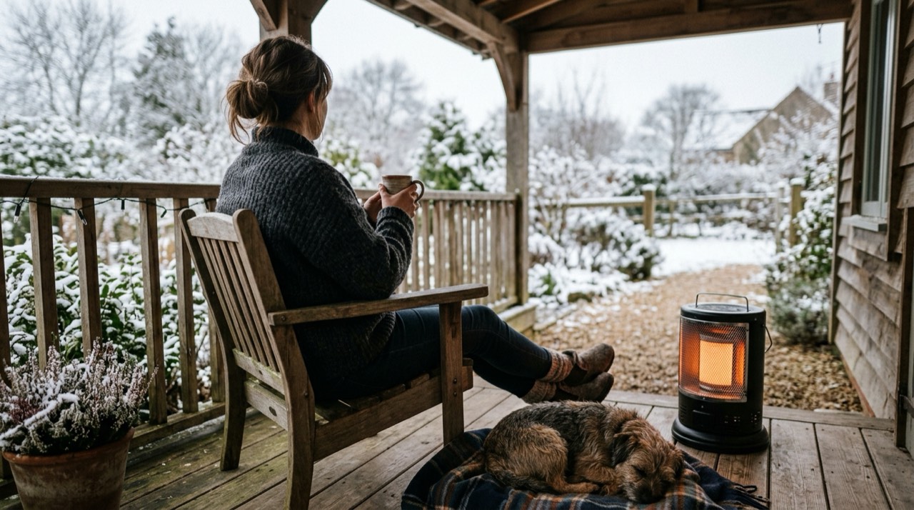 Propane heaters for porches and screened spaces — in use