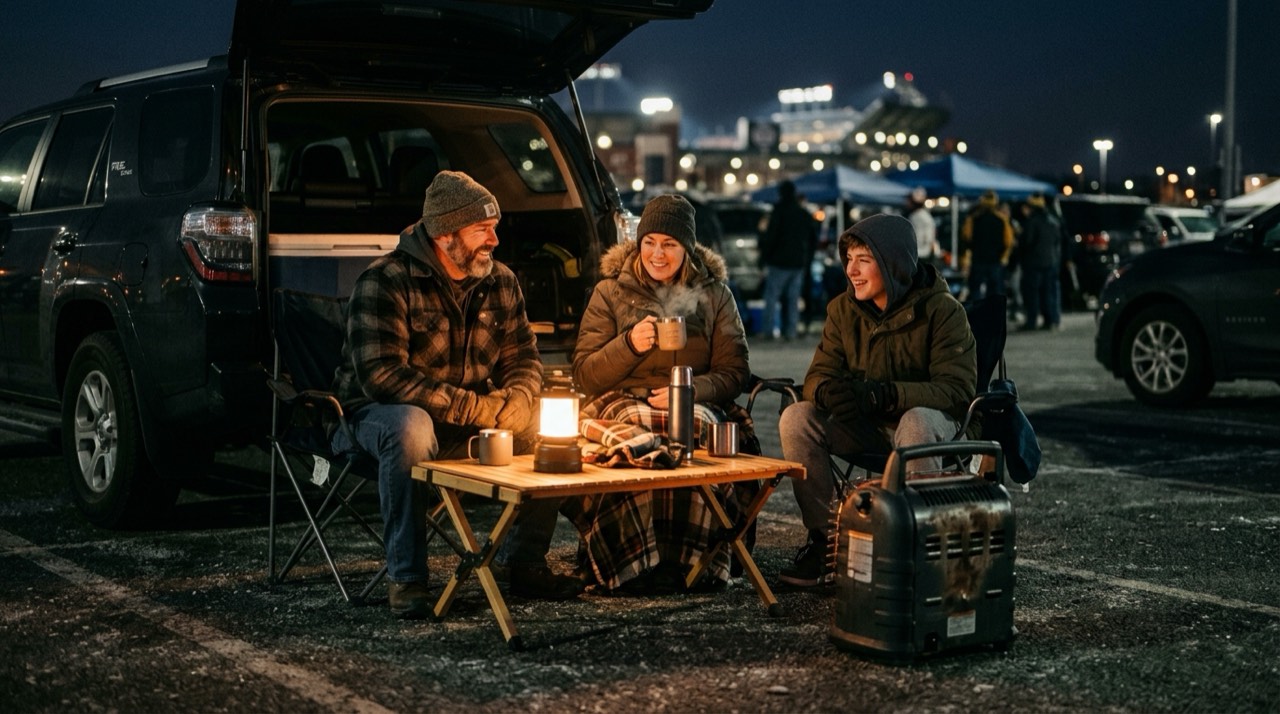 Propane heaters for camping, hunting and tailgating — in use