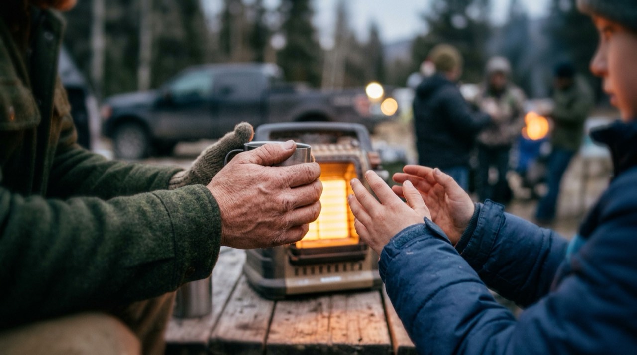 Propane heaters for camping, hunting and tailgating — in use