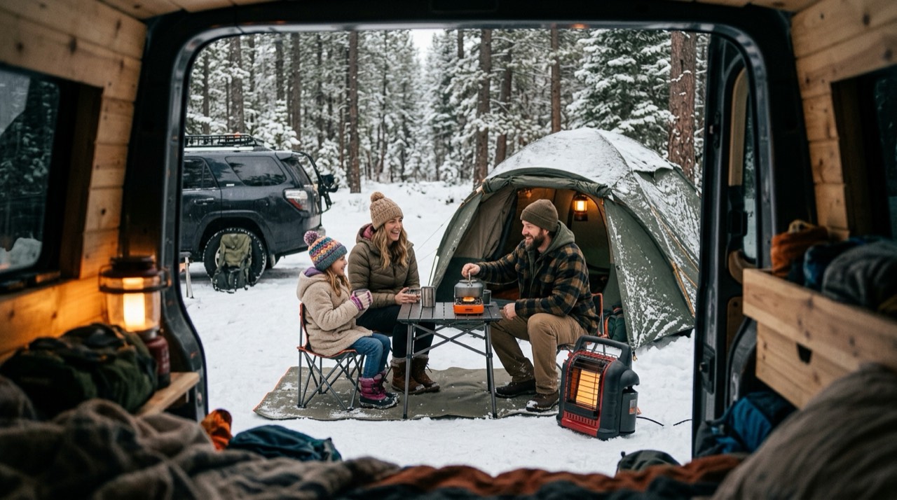 Mr. Heater Buddy, Little Buddy and Big Buddy portable heaters — in use
