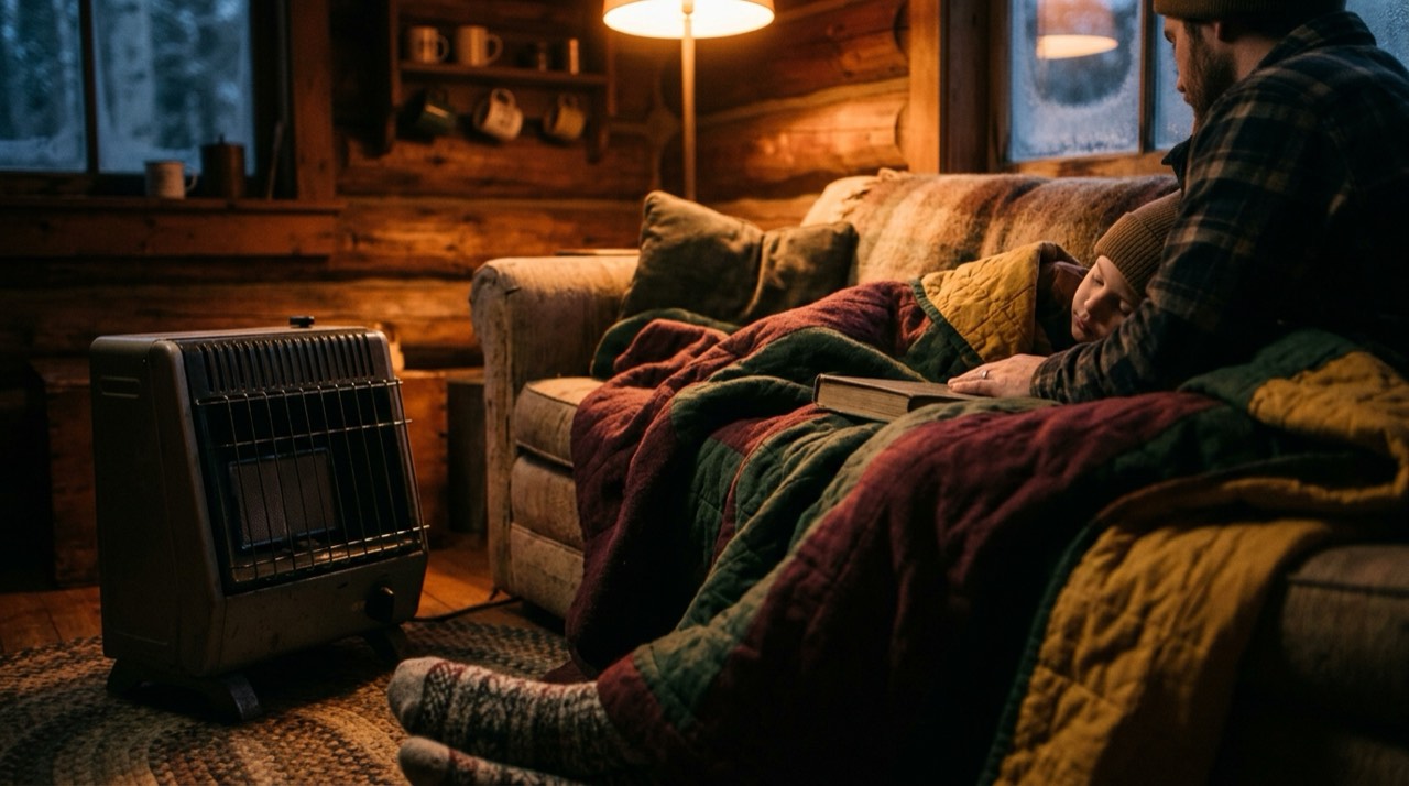 Wall-mount, cabinet and tank-top propane heaters — in use
