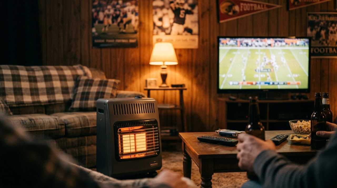 Wall-mount, cabinet and tank-top propane heaters — in use