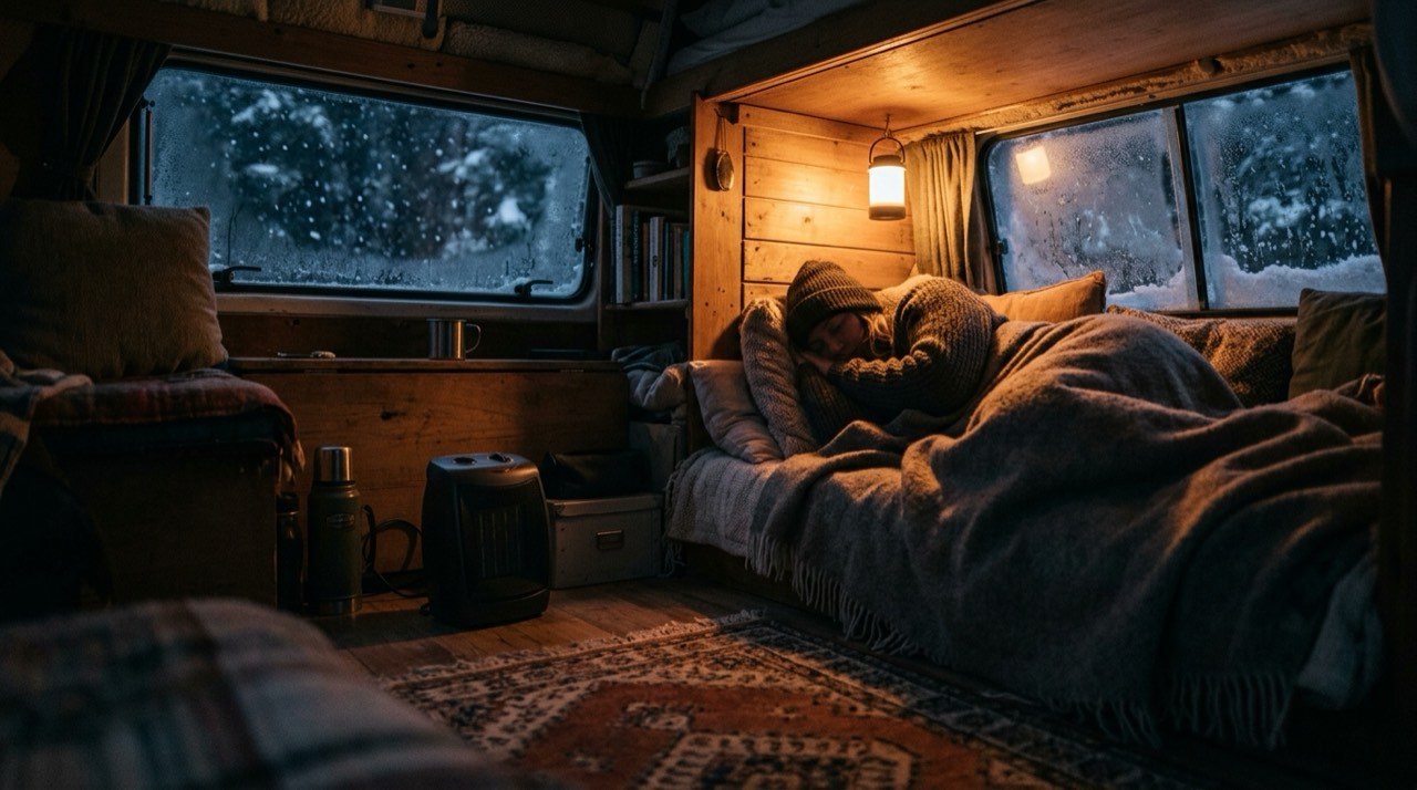 Propane heaters for RVs, off-grid living and van life — in use
