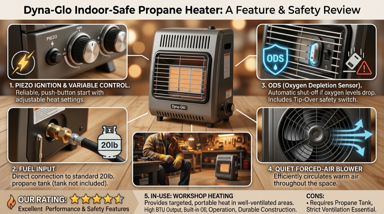 Coleman, Ozark Trail and Texsport camping propane heaters — in use