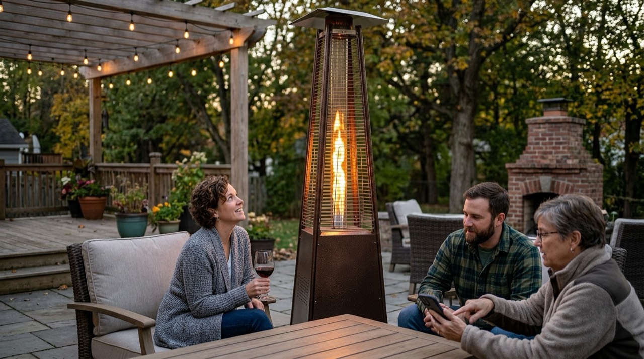 Outdoor and patio propane heaters — in use