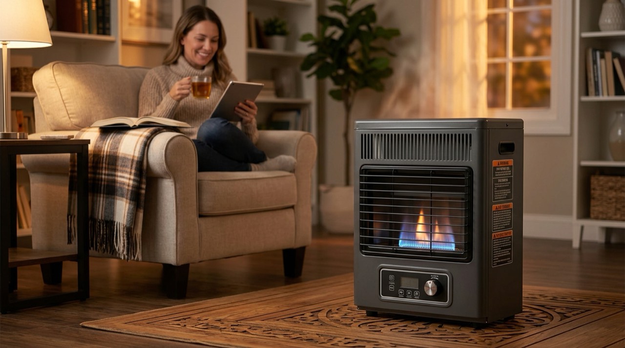 Coleman, Ozark Trail and Texsport camping propane heaters — in use