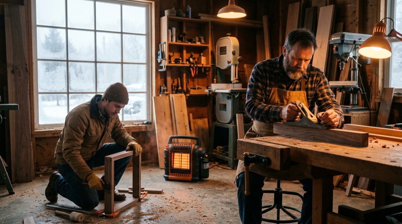 Propane heaters for garages and workshops — in use