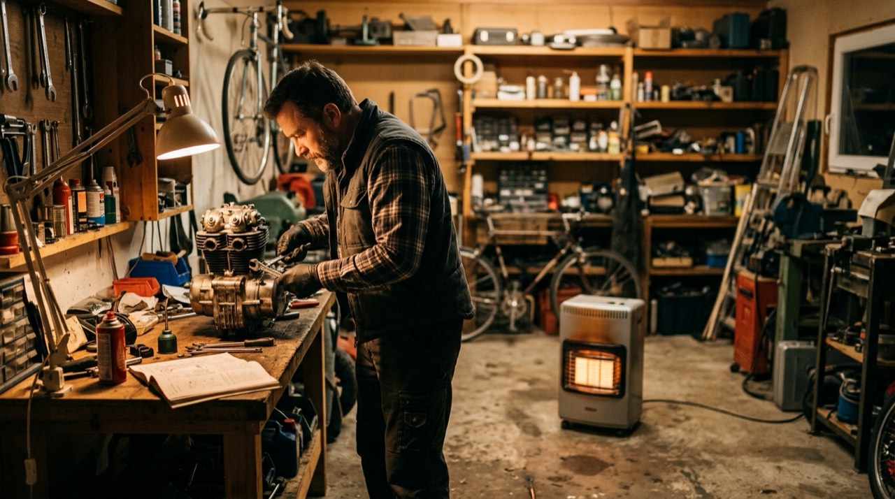 Propane heaters for garages and workshops — in use