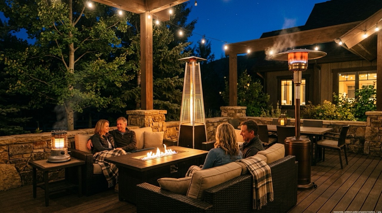 Outdoor and patio propane heaters — in use