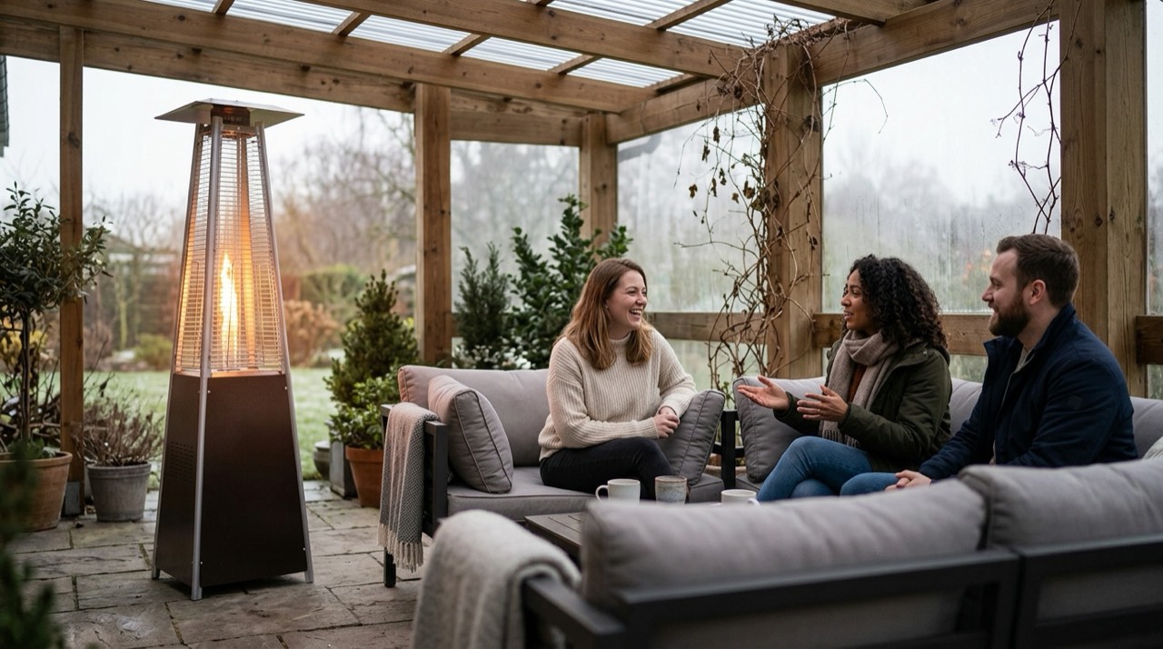 Outdoor and patio propane heaters — in use
