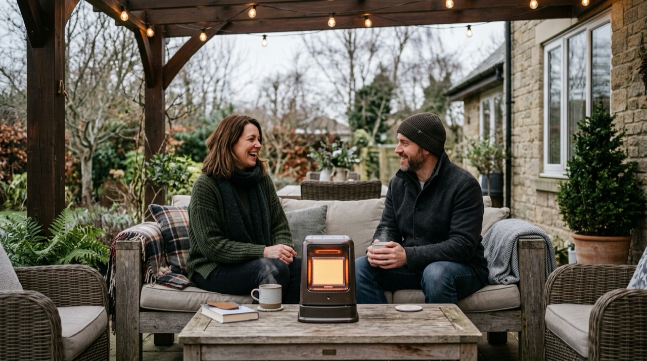Outdoor and patio propane heaters — in use