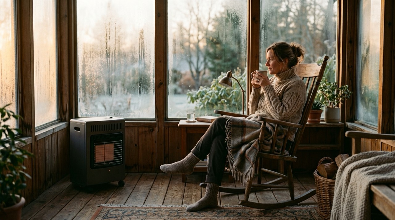 Propane heaters for porches and screened spaces — in use