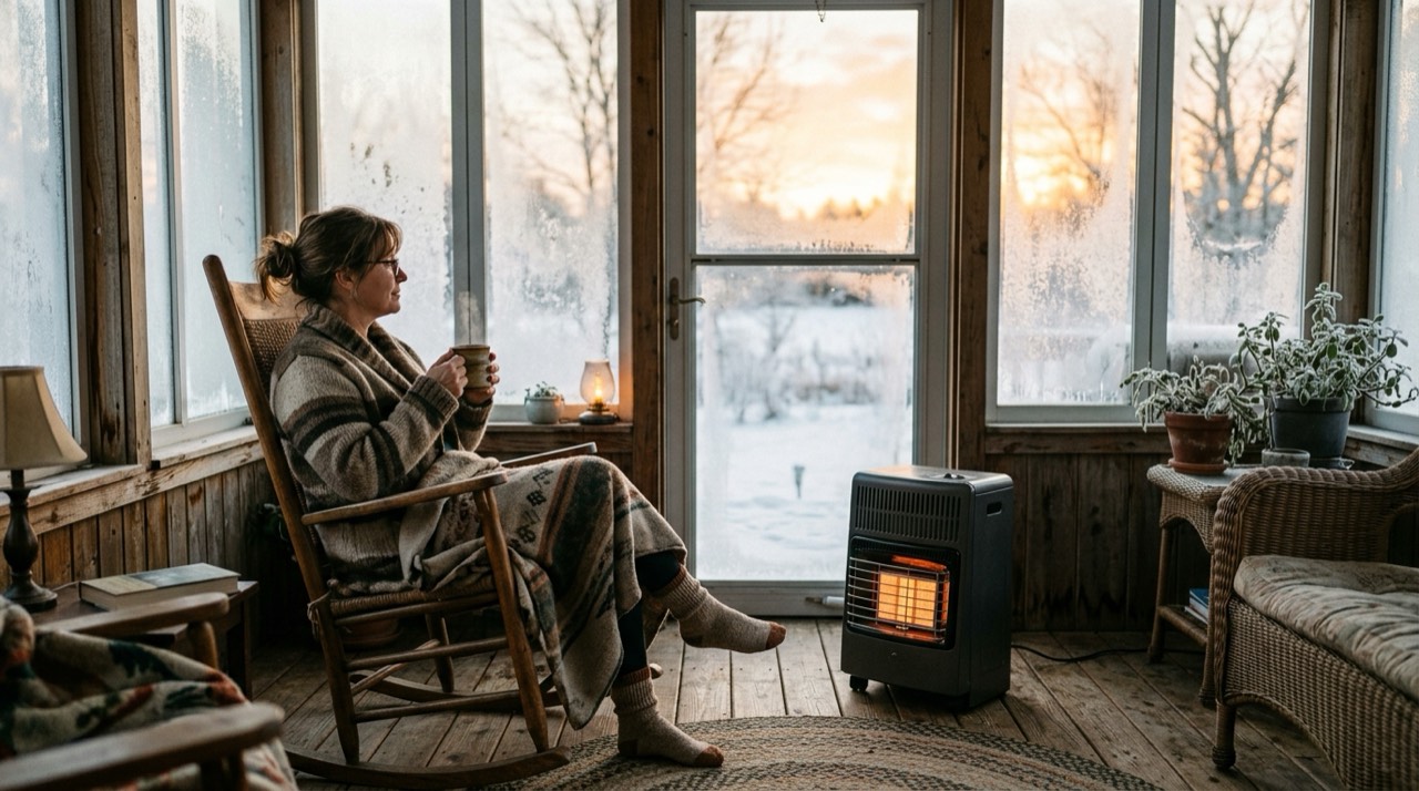Propane heaters for porches and screened spaces — in use