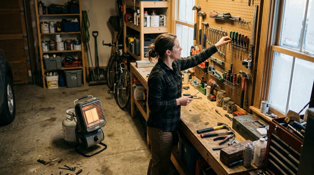 Propane heaters for garages and workshops — in use