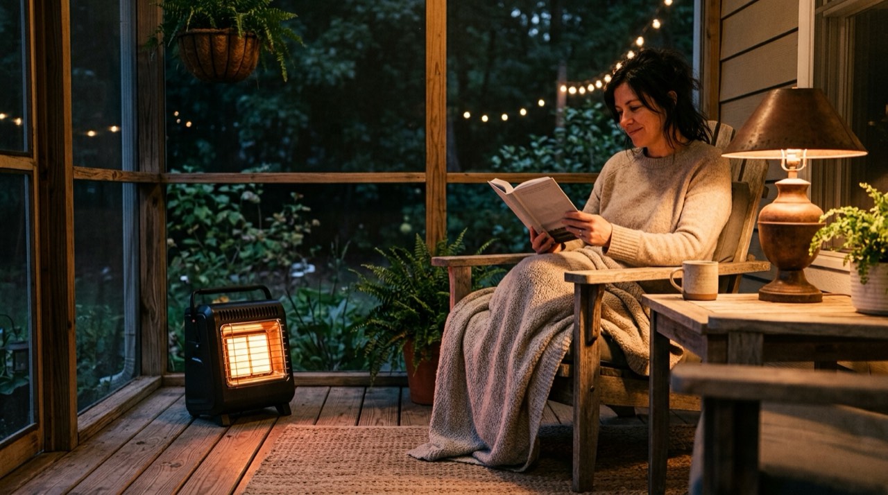 Vented vs. ventless propane heater — in use