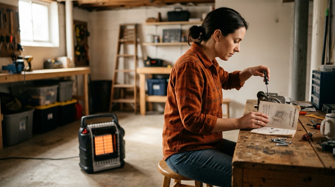 Coleman, Ozark Trail and Texsport camping propane heaters — in use