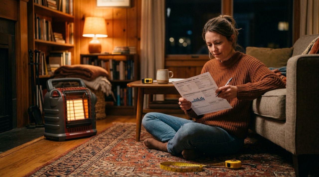 Propane heater BTU sizing and running cost — in use