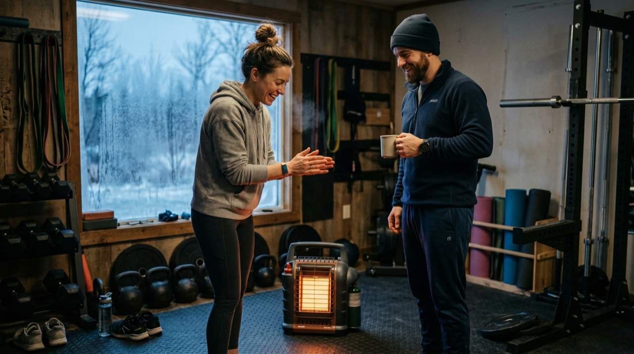 Radiant vs. forced-air propane heater — in use