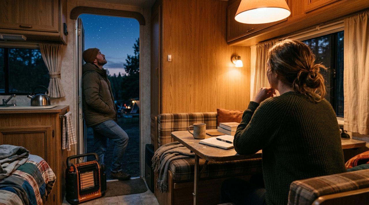 Propane heaters for RVs, off-grid living and van life — in use