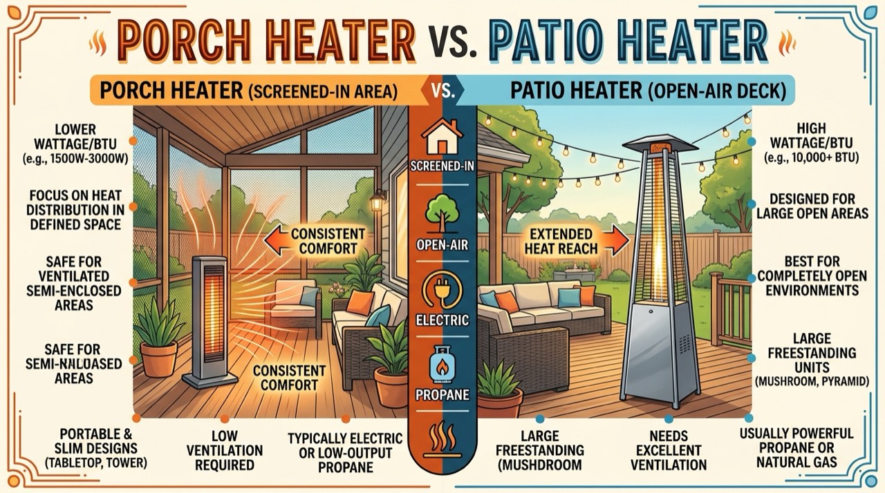 Outdoor and patio propane heaters — in use