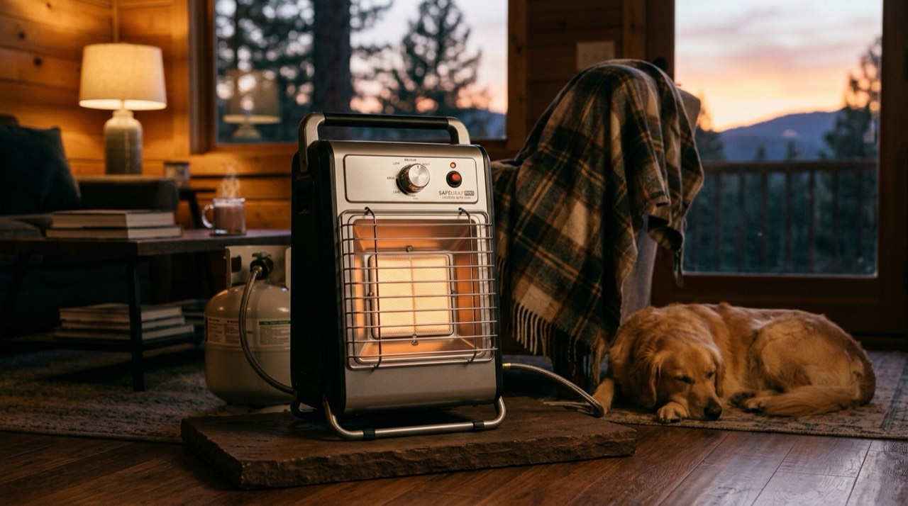 Coleman, Ozark Trail and Texsport camping propane heaters — in use