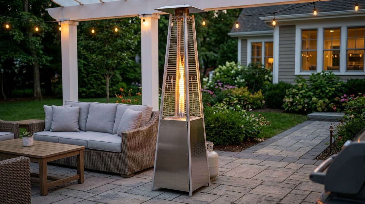 Outdoor and patio propane heaters — in use