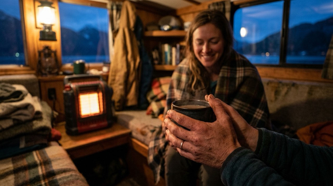 Tank-top vs. wall-mount propane heater — in use