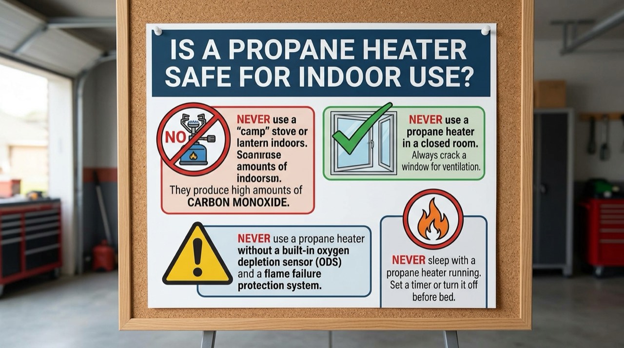 Coleman, Ozark Trail and Texsport camping propane heaters — in use
