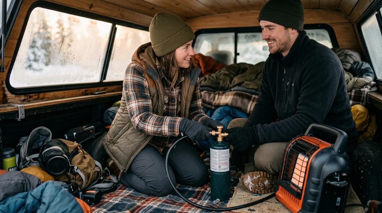 Thermostat (auto) vs. manual propane heater — in use