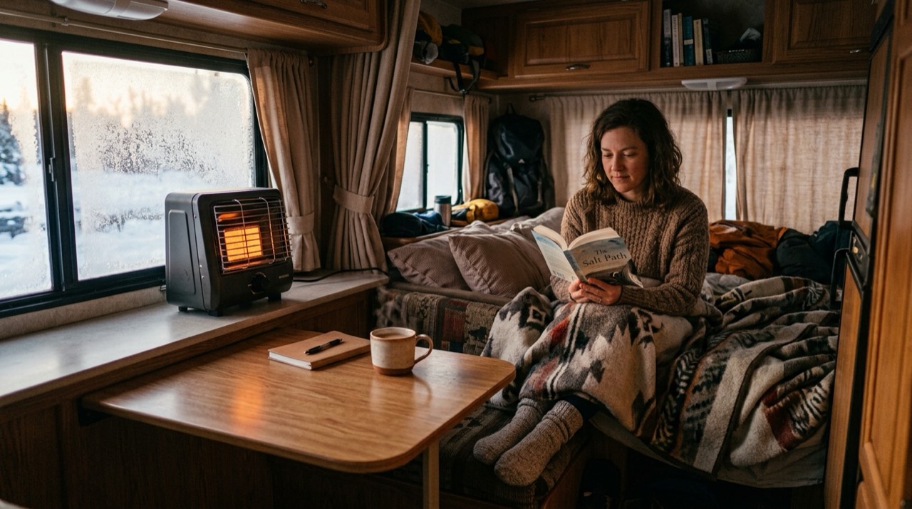 Propane heaters for RVs, off-grid living and van life — in use