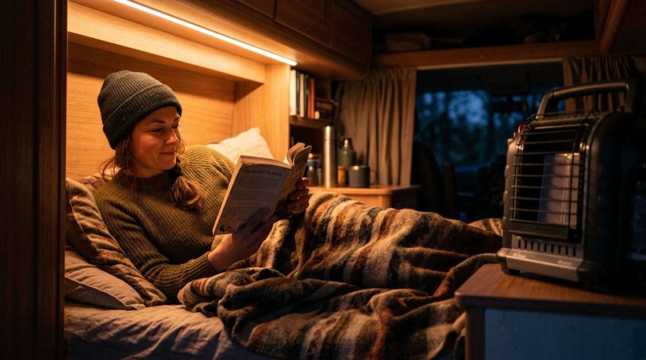Propane heaters for RVs, off-grid living and van life — in use