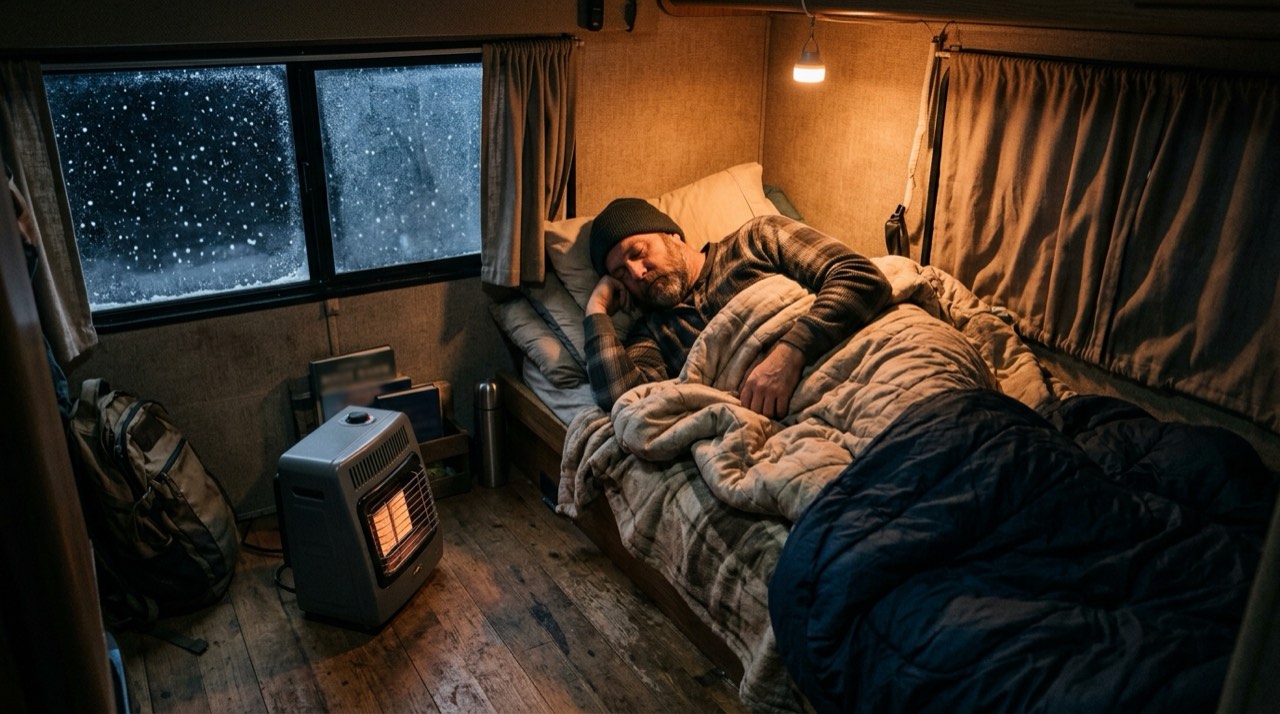 Propane heaters for RVs, off-grid living and van life — in use