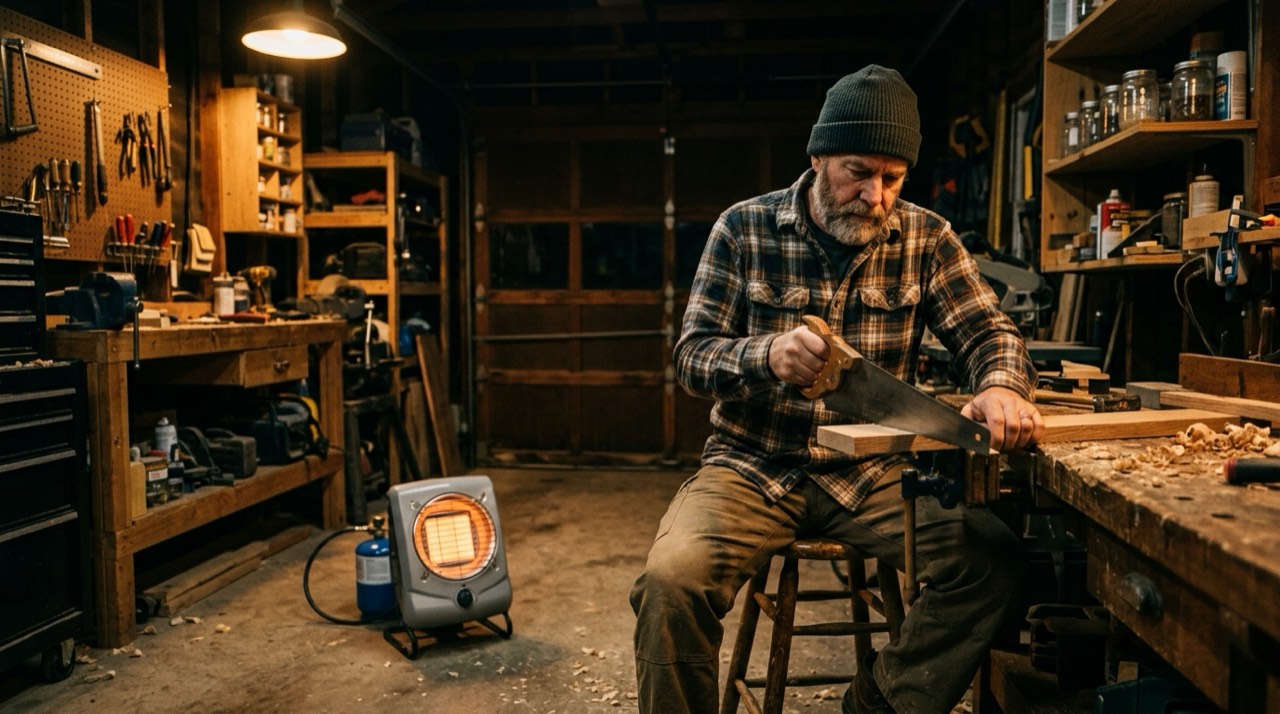 Propane heaters for garages and workshops — in use