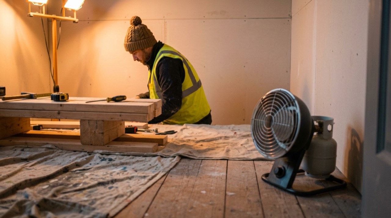 Forced-air and construction propane heaters — in use