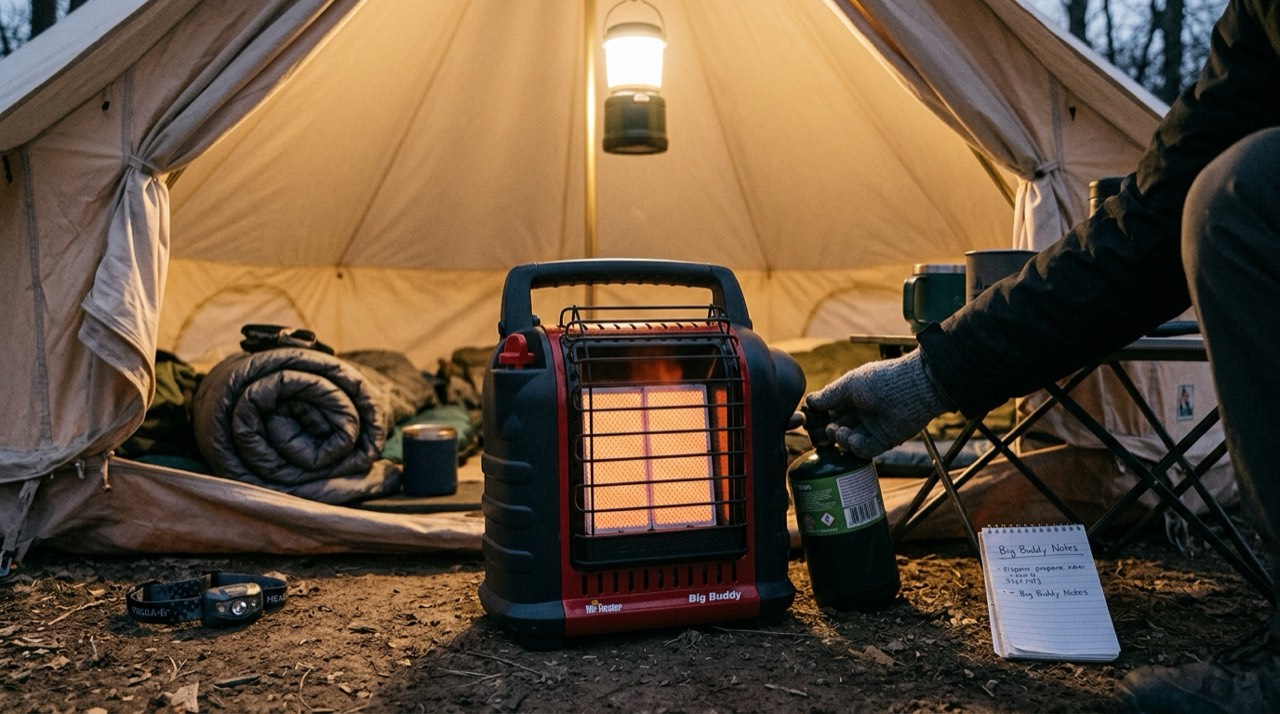 Propane heaters for camping, hunting and tailgating — in use